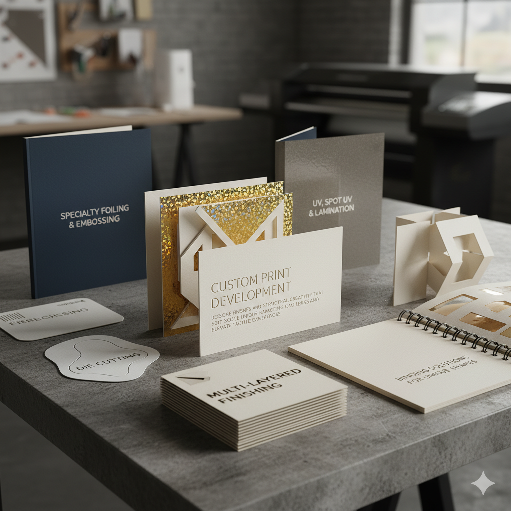 Custom print development finishes